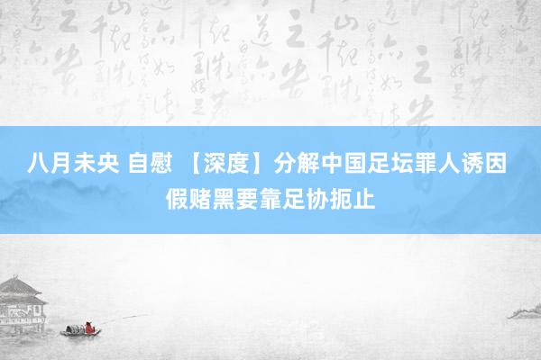 八月未央 自慰 【深度】分解中国足坛罪人诱因 假赌黑要靠足协扼止