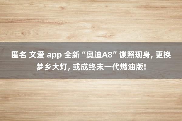 匿名 文爱 app 全新“奥迪A8”谍照现身， 更换梦乡大灯， 或成终末一代燃油版!